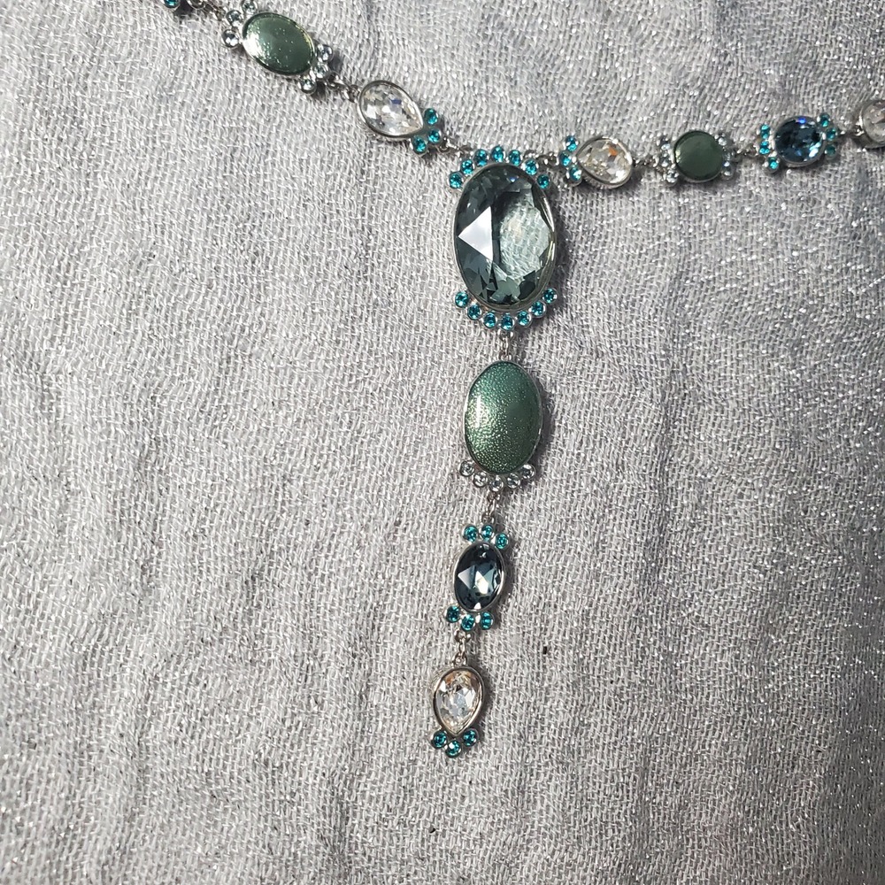 Swarovski Crystal Nocturne Long‎ Green Blue Clear Stones Silver Tone Swan Logo - Picture 4 of 11